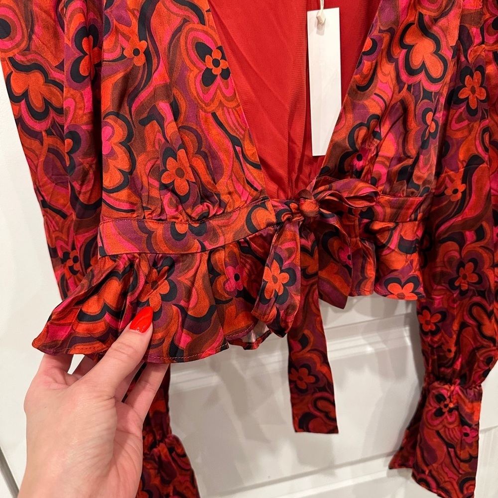 NWT For Love And Lemons Davina Tie Front Blouse - Picture 5 of 12
